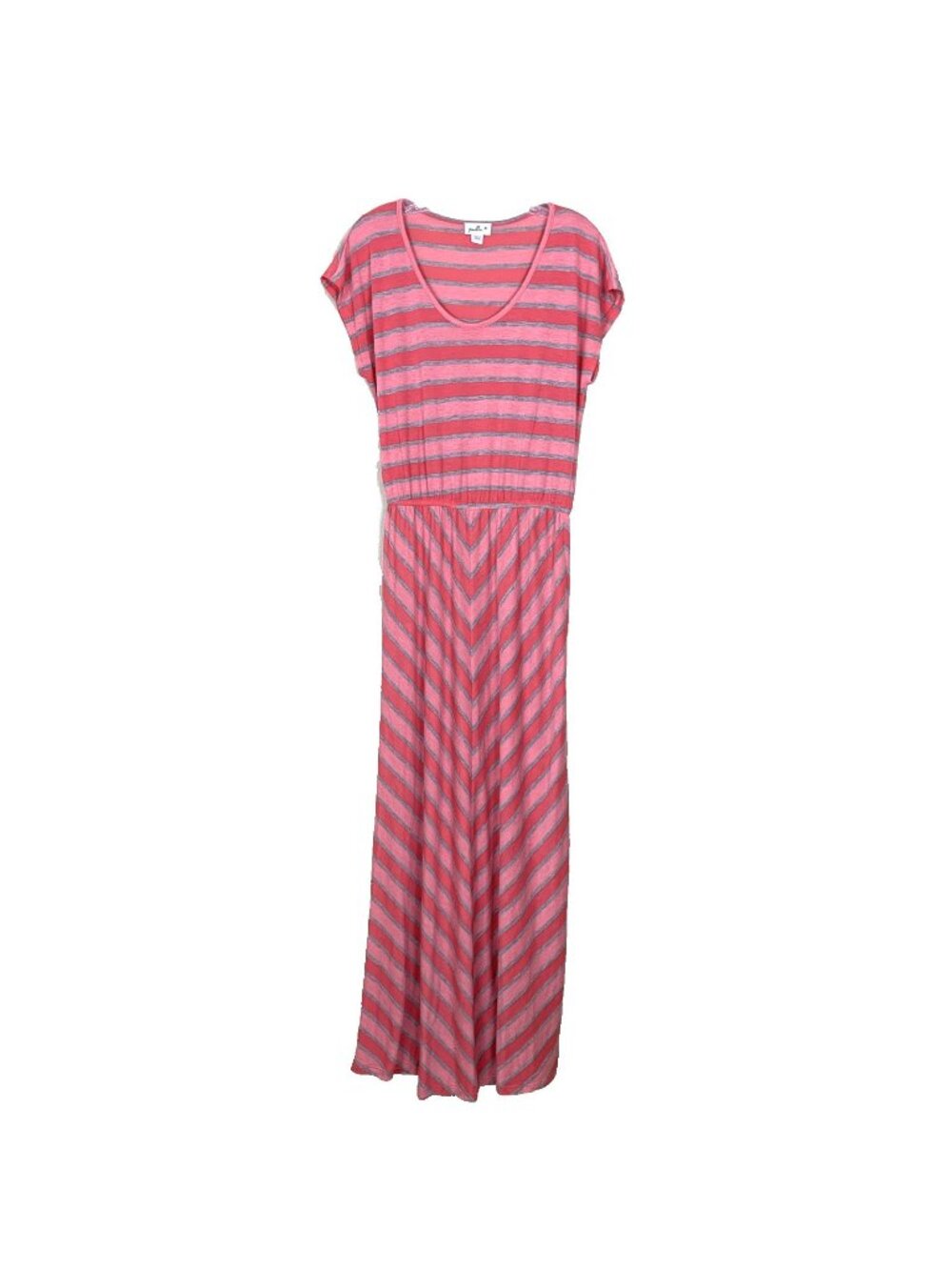 Anthropologie Puella Womens L Maxi Dress Short Sleeve Pink Coral Stripe Beachy